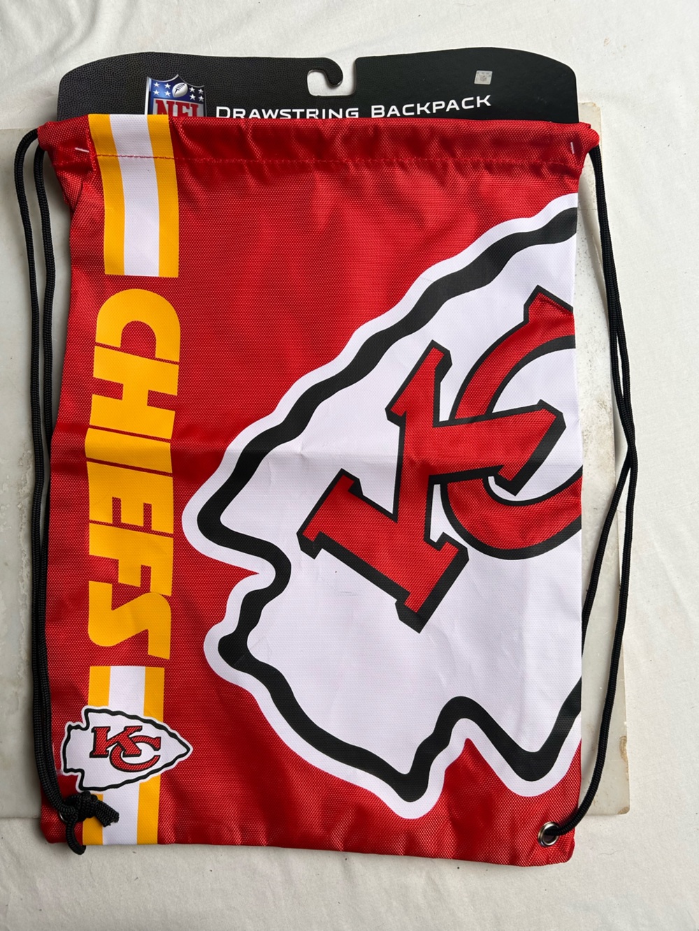 NFL Kansas City Chiefs Red, White & Yellow Drawstring Backpack new